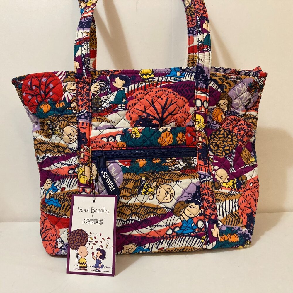 VERA BRADLEY Small Vera Tote Bag Fall for Peanuts Orange Multicolor Cotton
